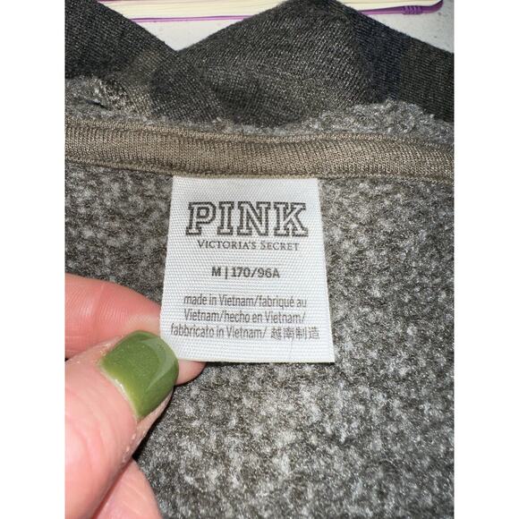 Pink Victorias Secret Hoodie Full Zip Green Camouflage Pink Logo M Crop Fitted - Picture 3 of 9